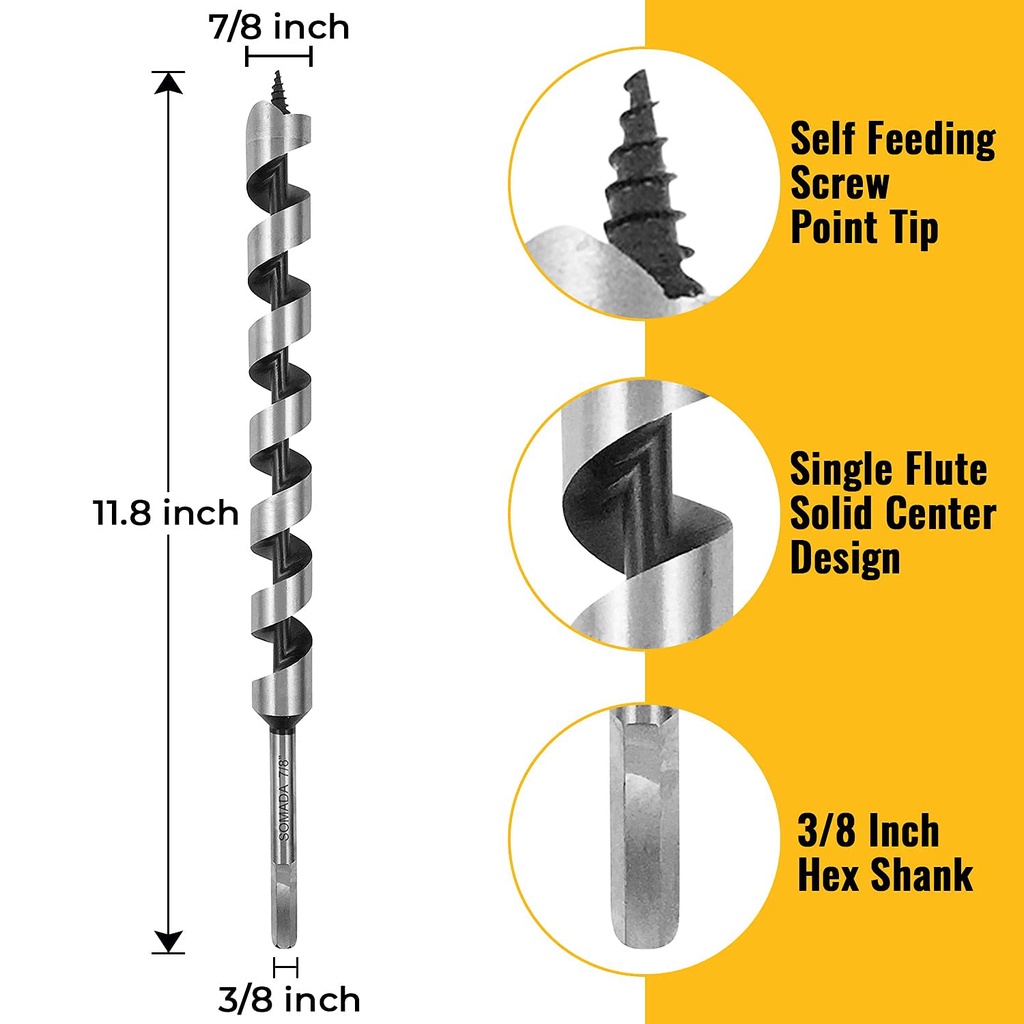 8-Inch x Auger Bor Bit untuk Kayu, Hex Shank 3/8-Inch, Kapal Auger Bor Panjang Bit untuk Kayu Lembut dan Keras, Plastik, Drywall dan Komposit...