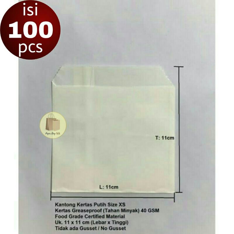 

Paperbag Kantong Kertas Anti Minyak Flat Putih XS 11x11 cm (isi 100 pcs)
