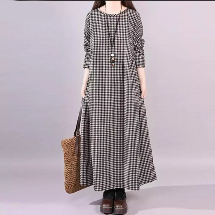 Dress Wanita Import Dress wanita Murah Dress murah Pakaian wanita Dress import Maxi Kotak Hita 43YTK