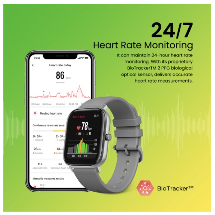 Amazfit GTS Fitness Smartwatch 1.65&quot; AMOLED Always-On display, GPS, Heart rate monitor, jam tangan with Music control, Sleep and Swimming