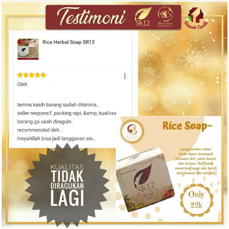 SABUN BERAS HERBAL SR12 SUPER LEMBUT HALUS RICE SOAP SABUN JERAWAT BPOM / KULIT BERMINYAK &amp; SENSITIF