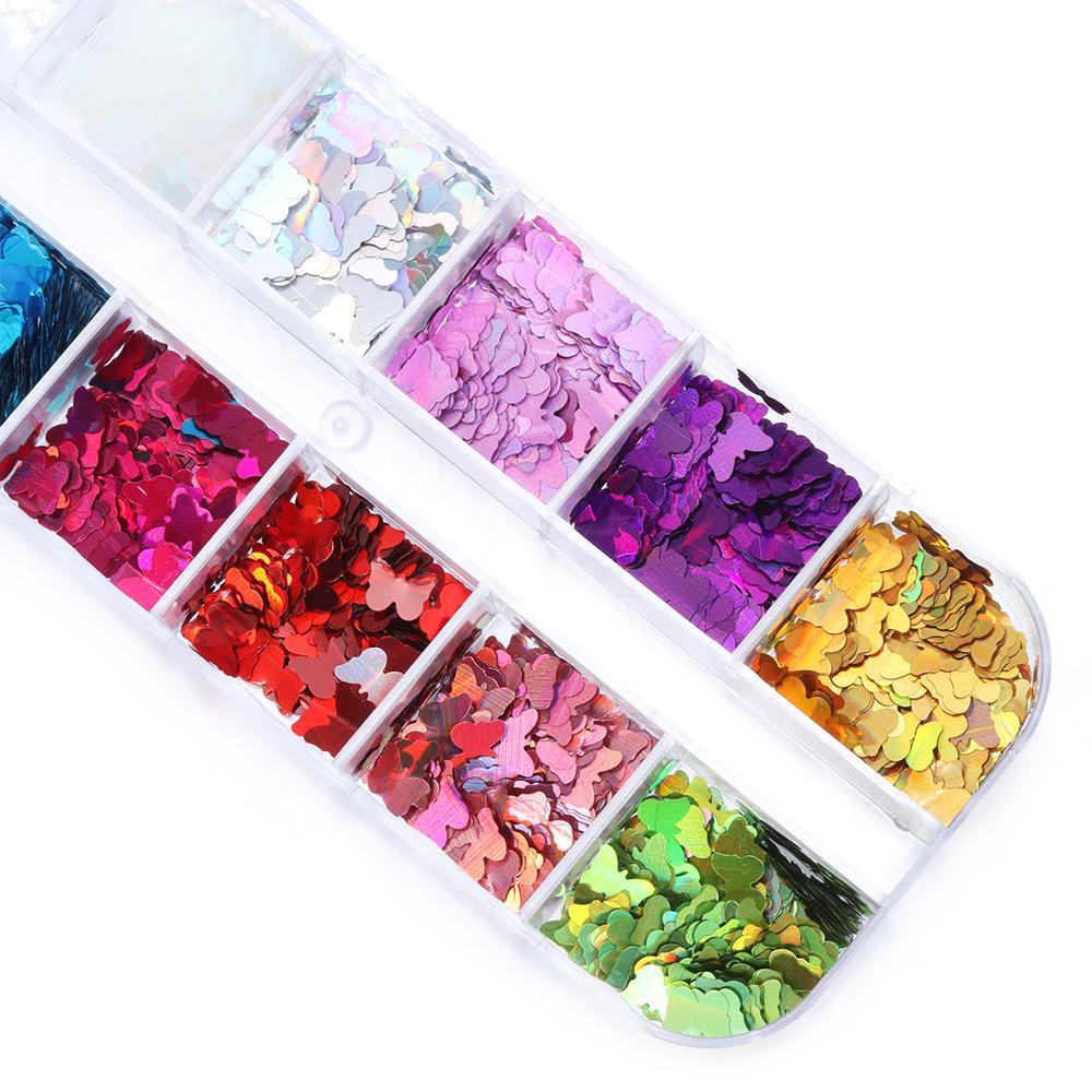 Solighter 12kisi Cinta Hati Kuku Payet Fashion Manicure Decor DIY Art 3D Dekorasi Kuku
