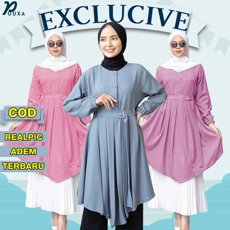 Baju Tunik Wanita Terbaru Kekinian Atasan Tunik Rempel Polos Lebaran 2022 Busui Friendly Remaja Dewa