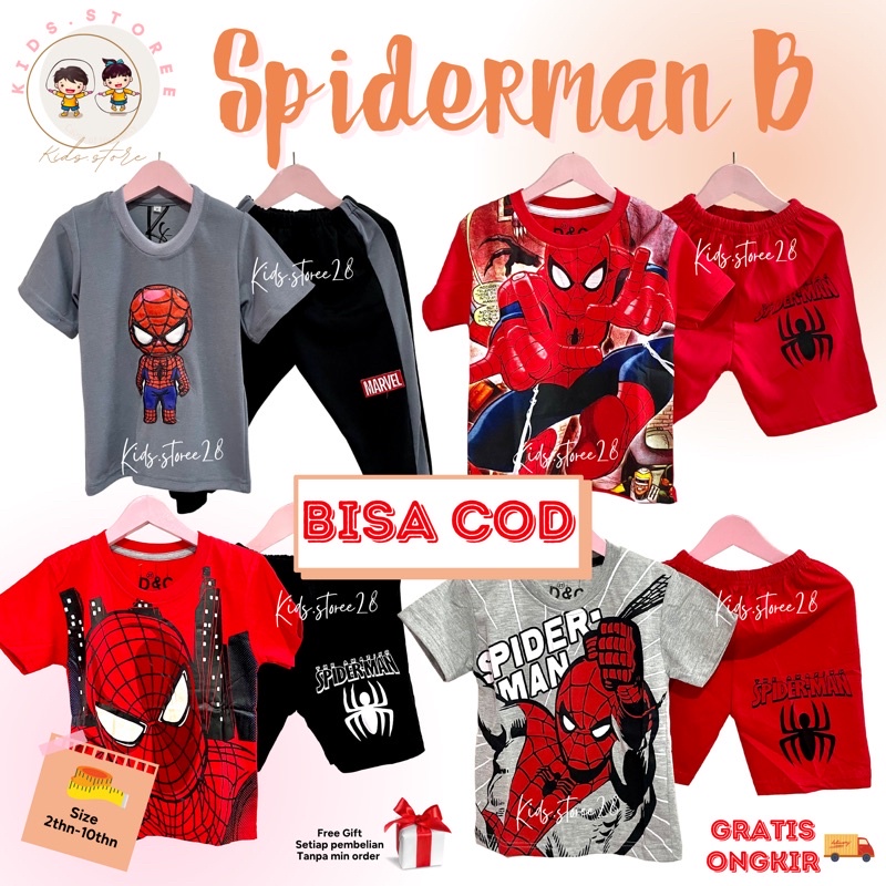 Setelan anak laki laki spiderman menyala Baju Kaos Atasan Stelan spider ada lampu anak cowok size 2 