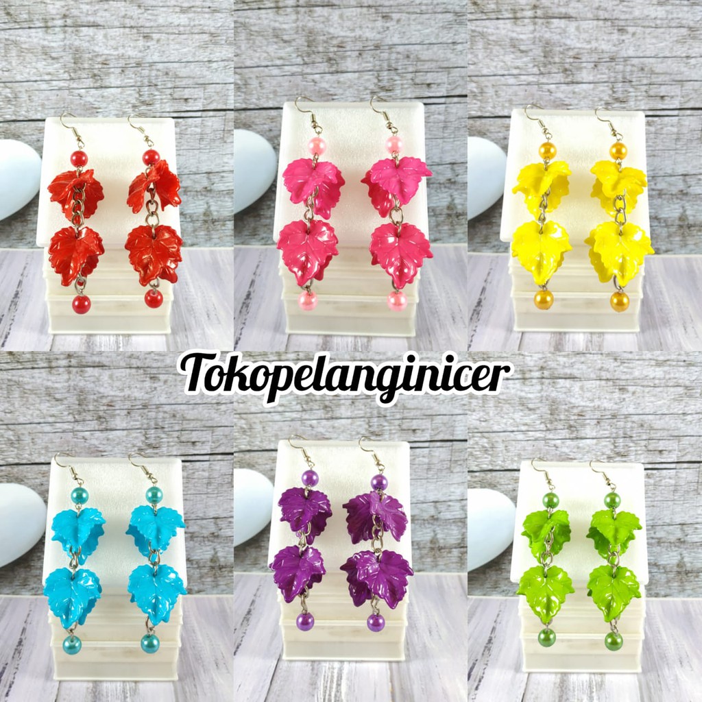 BARU!!!Anting Handmade Daun Srawberry  fashion By Tokopelanginicer