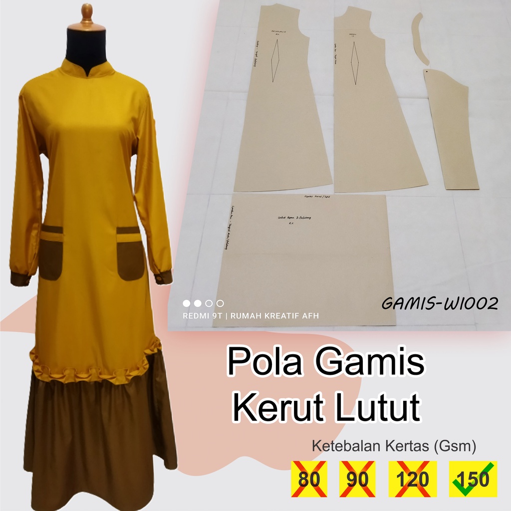 Pola Instan Gamis Rempel Lutut -  - Pola Baju Gamis Wanita Dewasa