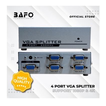 Vga splitter bafo 4 port 1440p 250Mhz FHD adapter a5-0003b9-001 - D-sub 15 pin cabang 1-4 slot adaptor