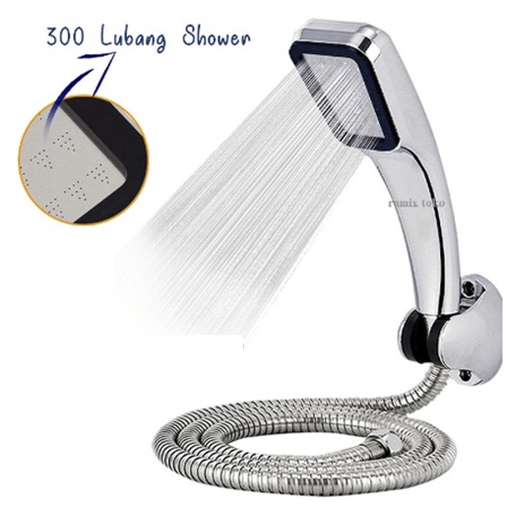 Paket 4IN1Komplit Shower Kepala Mandi Paket 300 Lubang Tekanan Tinggi Pancuran Aerator Head Filter Selang Rumah Salon - Set Paket Shower Mandi