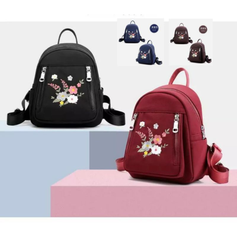 Hot Sale 2023 Tas Ransel Fashion Women Backpack Flower Bordir Beautiful Bag Travel Student School Small Casual