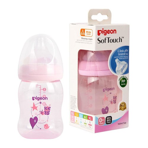 *FRAULEINCO* PIGEON Botol Susu PP Clear Wide Neck 160Ml - Pink Blue