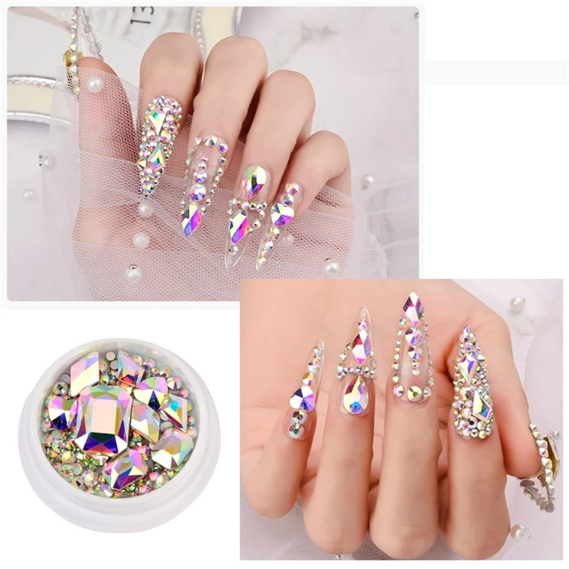 1 Kotak Stiker Kristal Berlian Imitasi AB FlatBack 3D Aksesoris Nail Art / Manicure DIY