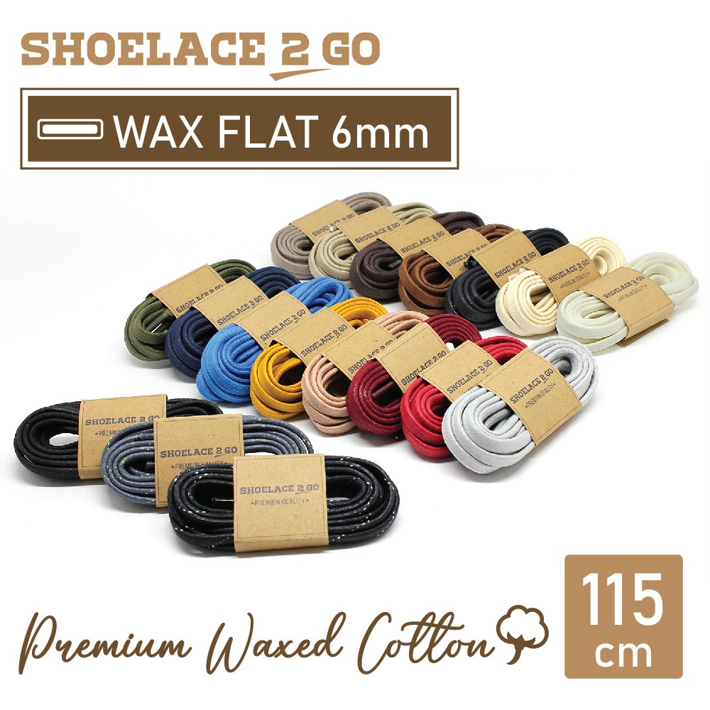 SHOELACE 2 GO PREMIUM TALI SEPATU LILIN WAX GEPENG PIPIH FLAT - WF6 - 115CM - 6MM