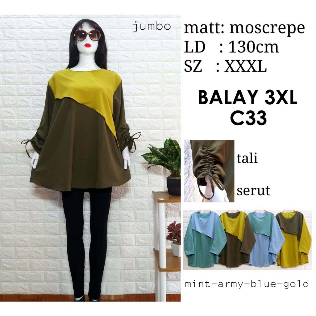 BIGCLO - (COD) LD 130cm Baju Atasan Jumbo BALAY 3XL Blouse Super Bigsize Lengan Panjang