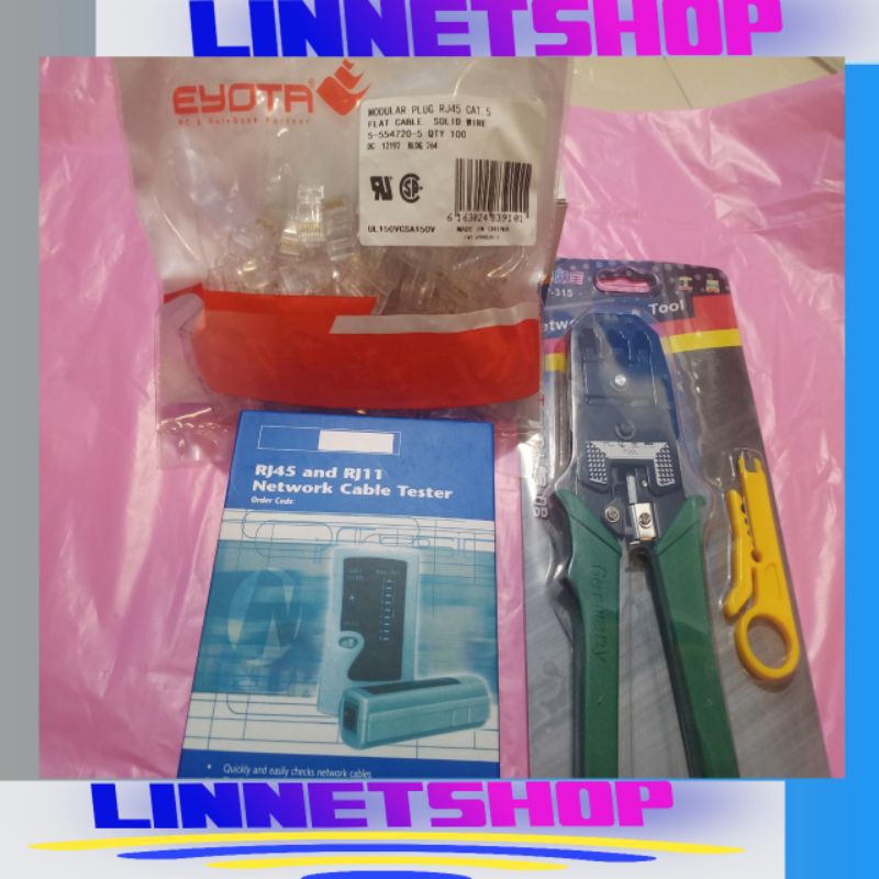 Paket Crimping Tool RJ45 100pcs Lan Tester Paket Pelajar 3 in 1