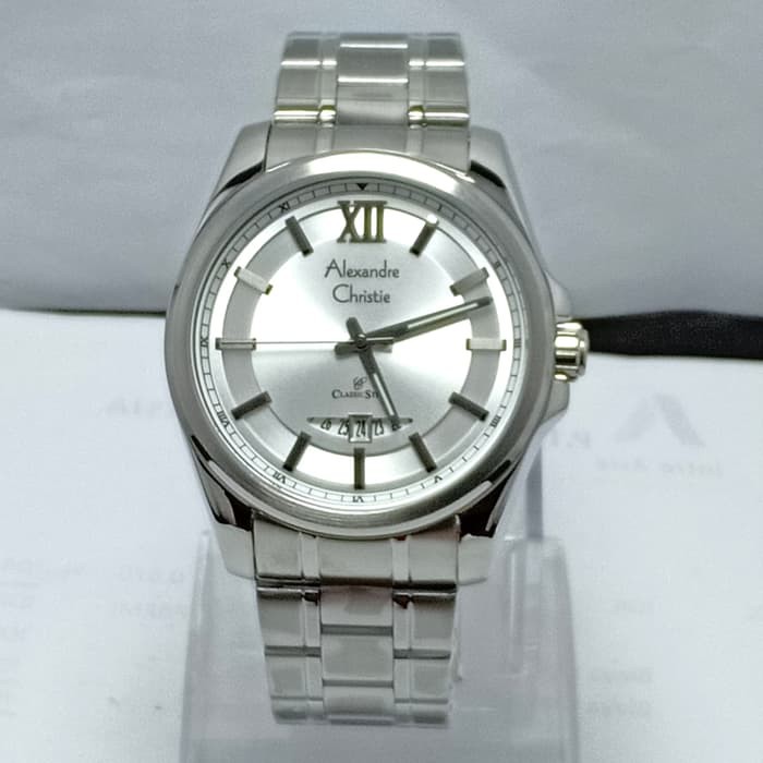 JAM  TANGAN PRIA Alexandre Christie AC 8473 MD RANTAI SILVER