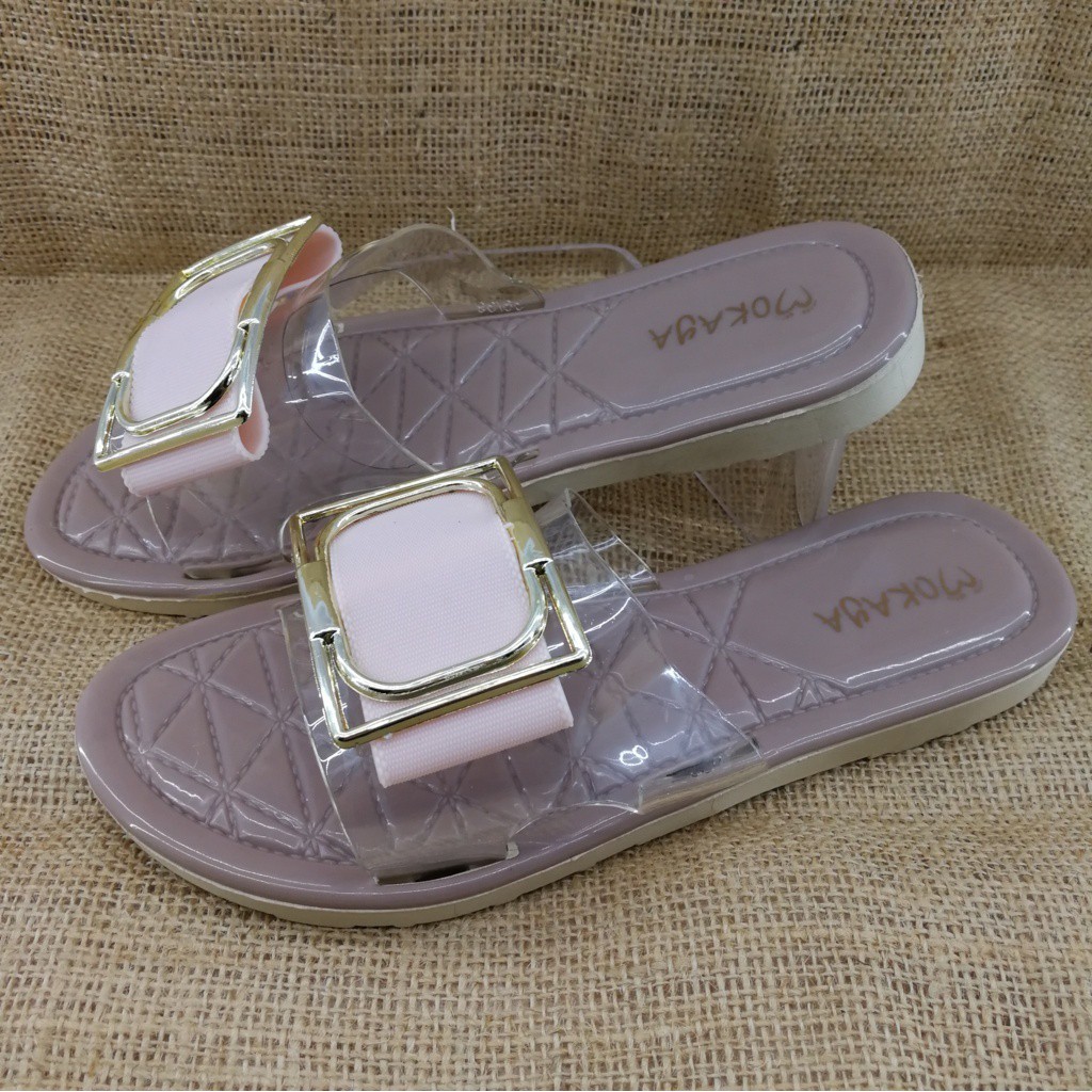 Sandal Slop Jelly Wanita Mika Gesper Kotak Besar Cantik Import Mokaya/ size 37-41 (CGL-9077-1)-Pink