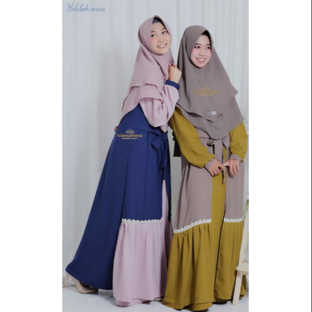 Habibah Navy by Lianahans_Muslimwear Gamis Set Syar'i Anggun Warna Cerah Ceria