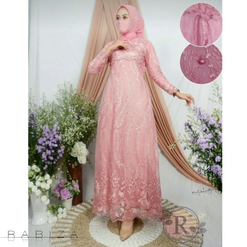 SF Model Gamis Brokat Terbaru  Pesta Kondangan Mewah Bonus Masker