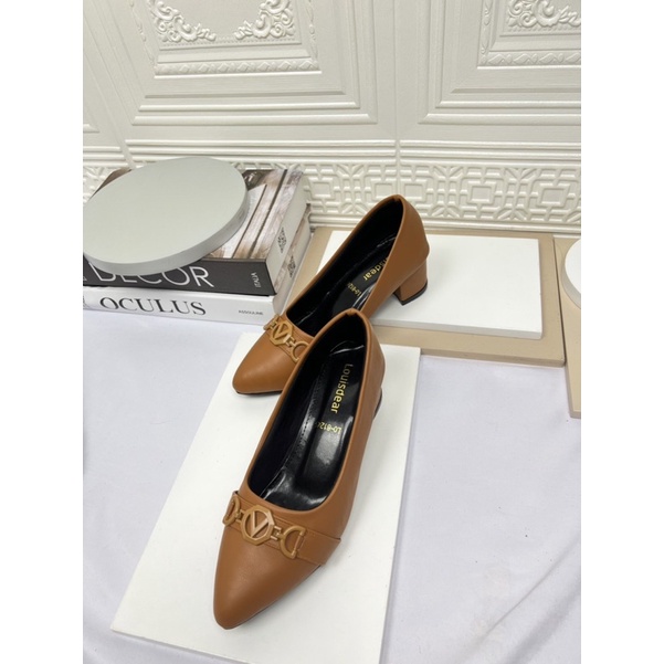 sepatu heel wanita terbaru kekinian pesta LOUISDEAR sepatu bahan dove heel tapak tahu 5 cm P93