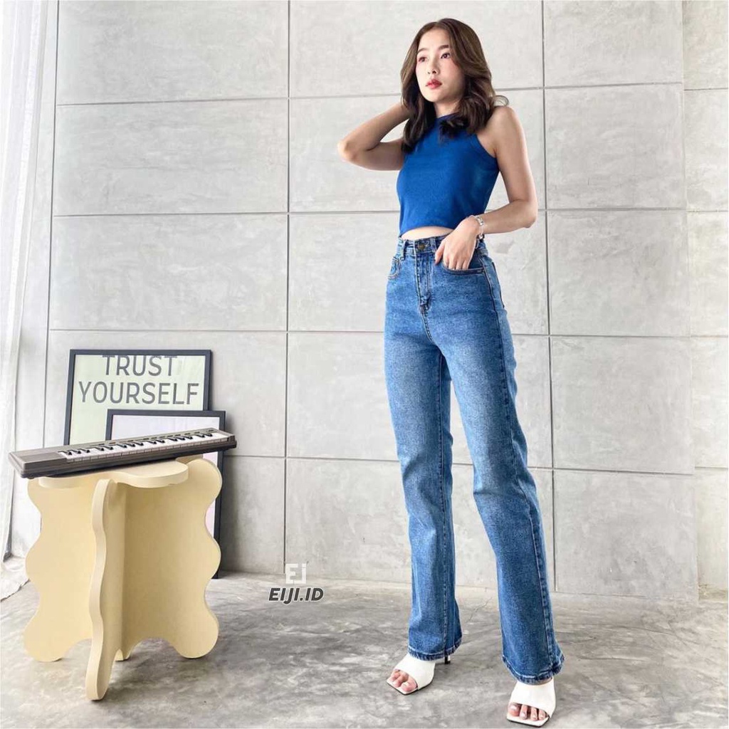 Highwaist Kulot Loose Jeans Wanita