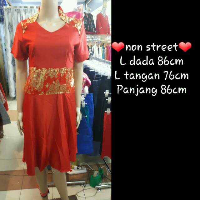 DRESS CHONGSAM/BAJU IMLEK WANITA/DRESS MIDI MERAH SIZE BESAR/BIG SIZE