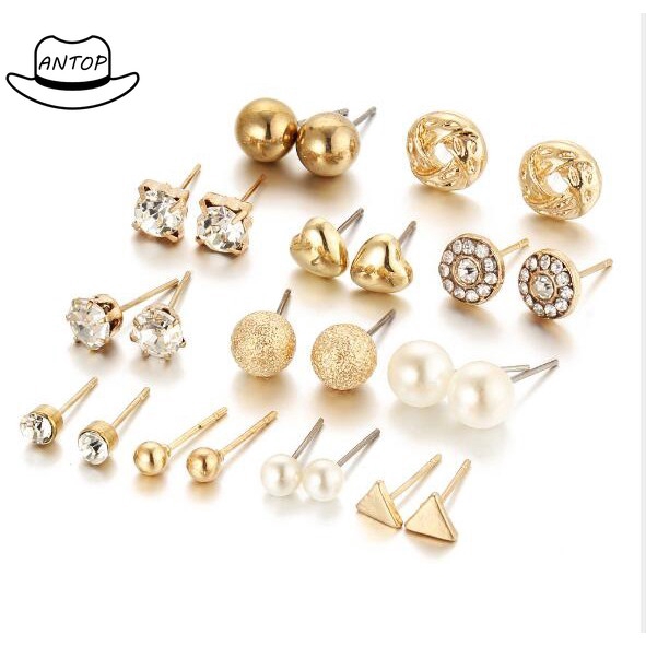 Antop!12pair / Set Anting Berlian Bulat Gaya Korea Dial Untuk Wanita