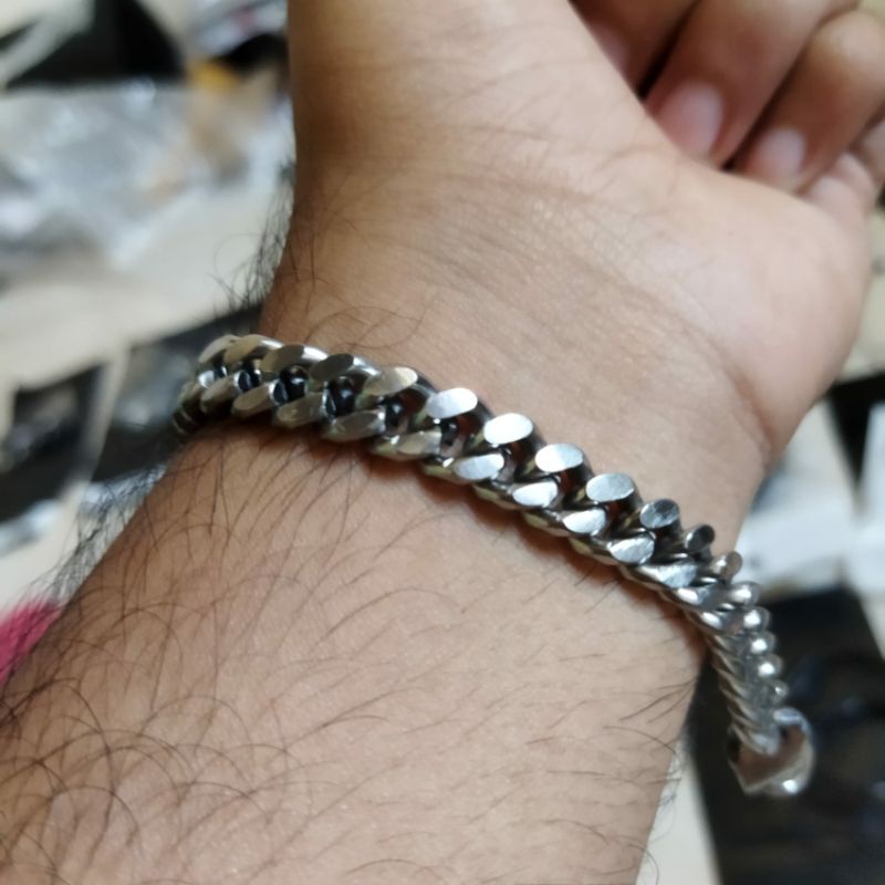 Gelang Baja Besi Putih Anti Karat Garansi/Gelang Pria