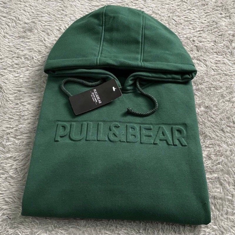 SWEATER HOODIE PULL &amp; BEAR EMBOOS 3D FONT TIMBUL FULL TAG AND LABEL