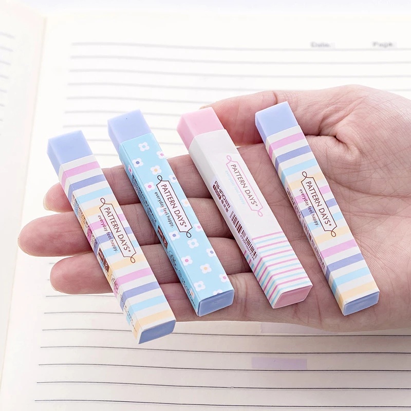 Penghapus Pensil Bahan Karet Warna Permen Motif Garis Untuk Stationery Sekolah / Kantor