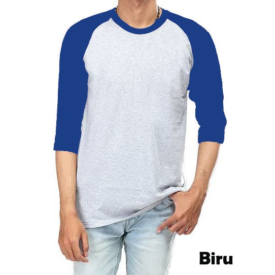 Kaos Polos Singlet Pria atau Raglan Lengan 3per4 Bahan Misty Abu Muda M61