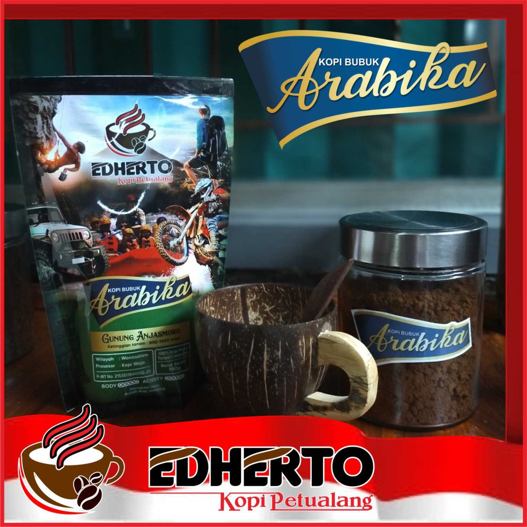 

Kopi Bubuk Arabica 190 gr - EDHERTO Kopi Petualang - 100% Kopi Arabica - Arabica Coffee