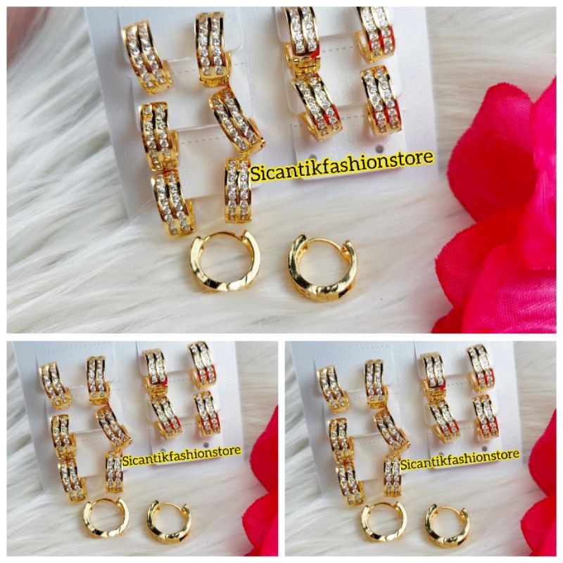 Anting Titanium Wanita Permata Gold Terbaru Terlaris Anti Karat Tidak Luntur Anting Wanita Gold Kekinian Mewah