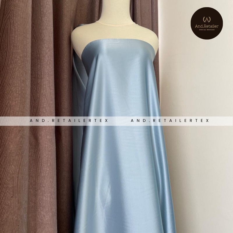 Dasar Kain Satin Maxmara Pure Silk Original Warna Pastel Blue Biru Wardah