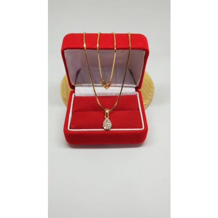 Kalung Cassandra + Liontin Oval mata2, Perak 925, Sepuh Emas Kuning