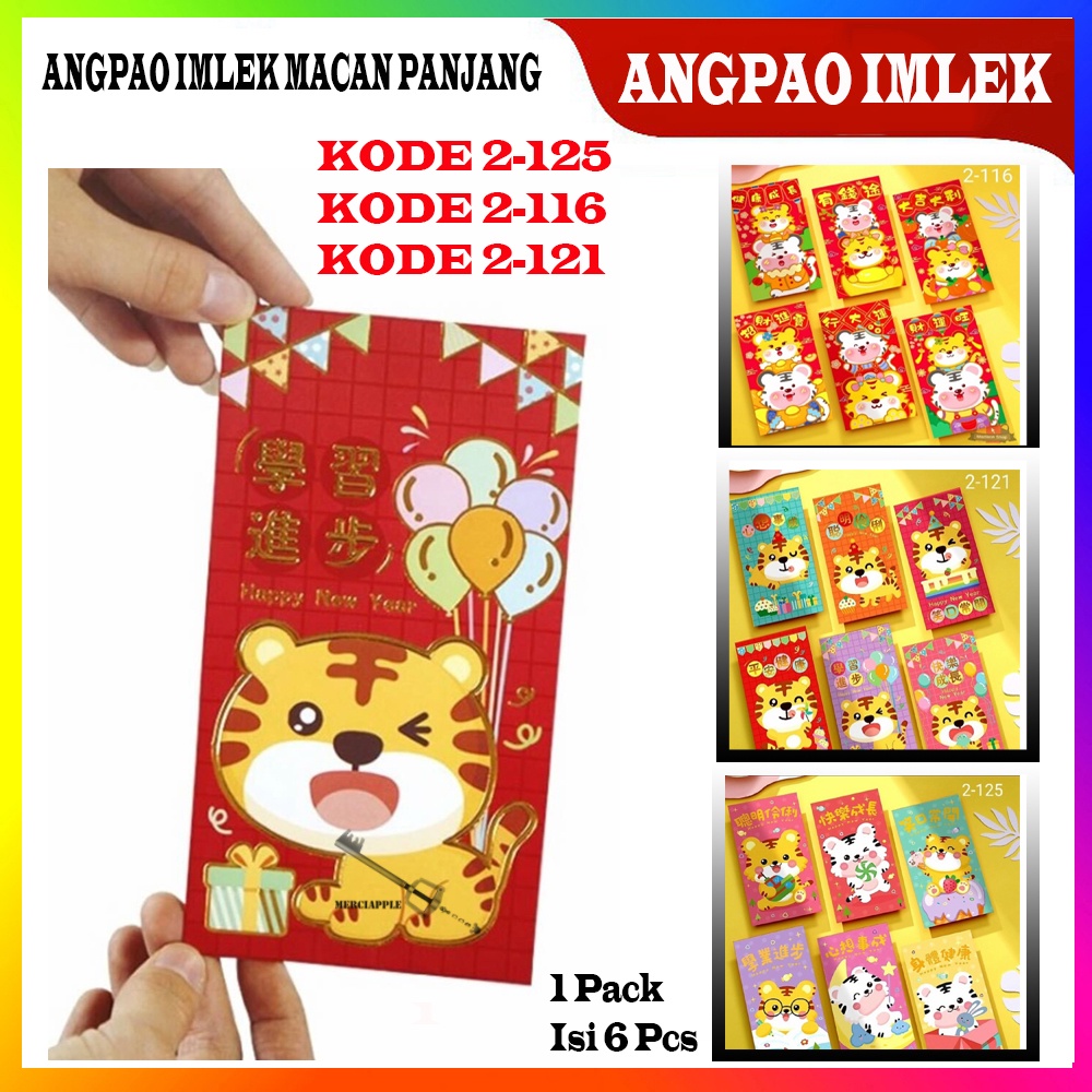 Angpao Imlek Angpau Amplop Imlek 1 SET ISI 6 PCS Angpao Shio Macan Kode 2 - 116 / 2 - 121 / 2 - 125 Ukuran 9 X 17 Amplop Panjang Angpao Macan Angpao Chinese Red Envelopes Angpao Imlek Amplop Kartun Angpao Pendek Tiger Lunar Envelope Amplop Merah Ampau