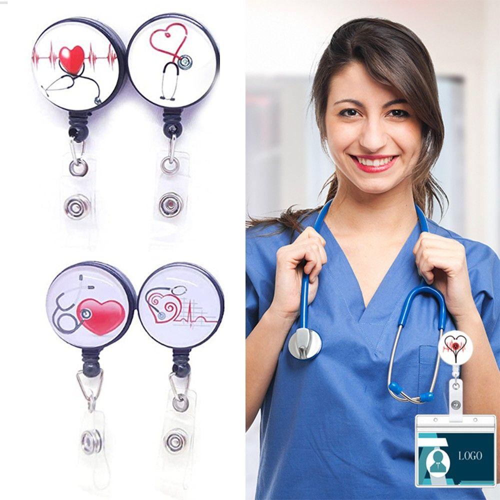 Lanfy Badge Holder Dokter Perawat Cinta Hati Stetoskop Ditarik Mudah Tarik Gesper