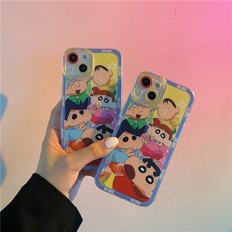 Cartoon crayon Shin-Chan Angel eyes phone case iphone13 12 11 pro max x xs xr xmax 7/8 plus transparent straight edge iphone casing