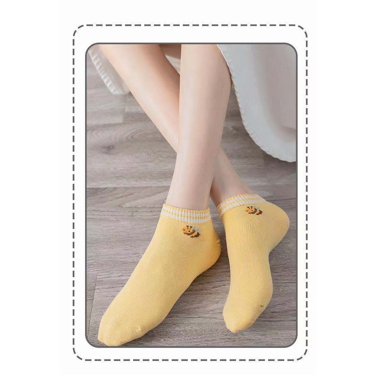 ☀ Sunly ☀ A101 Kaos Kaki Wanita Motif Bunga Lebah Bee Kuning Fashion Korea Women Sock Import