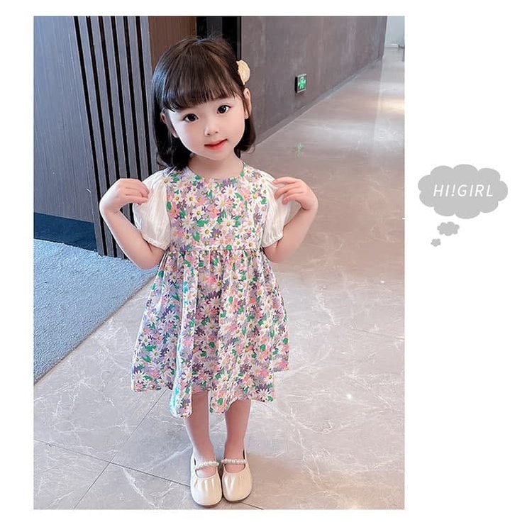 Promo !! Dress anak cewek - dress feminim - dress stack sunflower full import uk 5bln  (ungu)