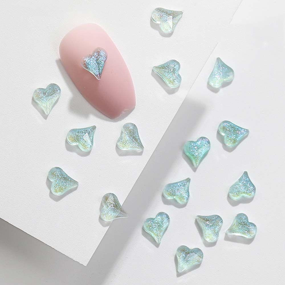 Mxbeauty Jantung Kuku Berlian Buatan DIY Glitter Warna Manicure Resin Persegi Panjang Kuku Bor Flatback 3D Nail Charms