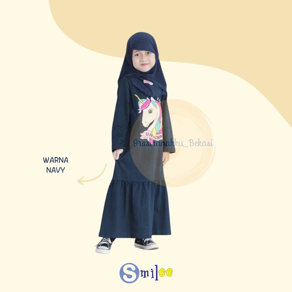 Gamis Kaos Anak Lala Warna Navy Size 2-8thn Free Masker