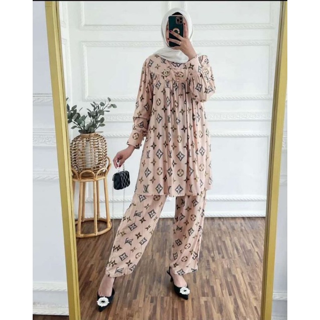 MANDA ONE SET WANITA / SETELAN RAYON DAILY ONE SET BAJU SETELAN PAJIMAS WANITA KEKINIAN-ILISA LONG SET