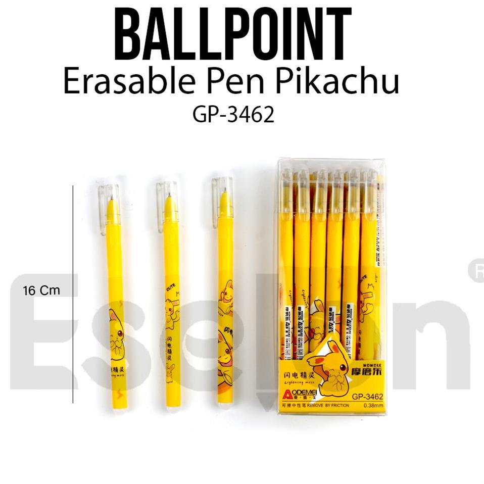 

12pcs Pulpen Hapus Pikachu Kuning 3462 /1pack Erasable Pen Terbaik