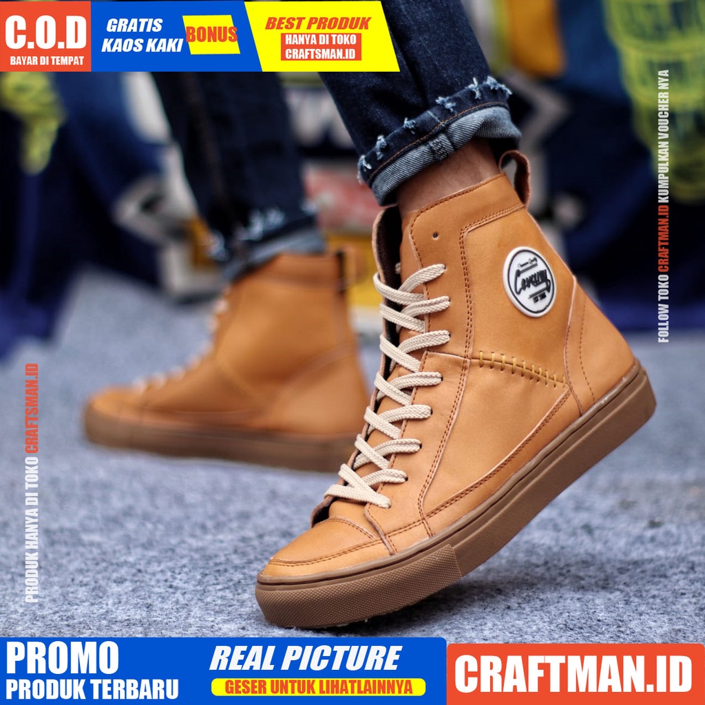 CRAFTS - Sepatu Formal Casual Hitam Kulit Asli Boots Pria