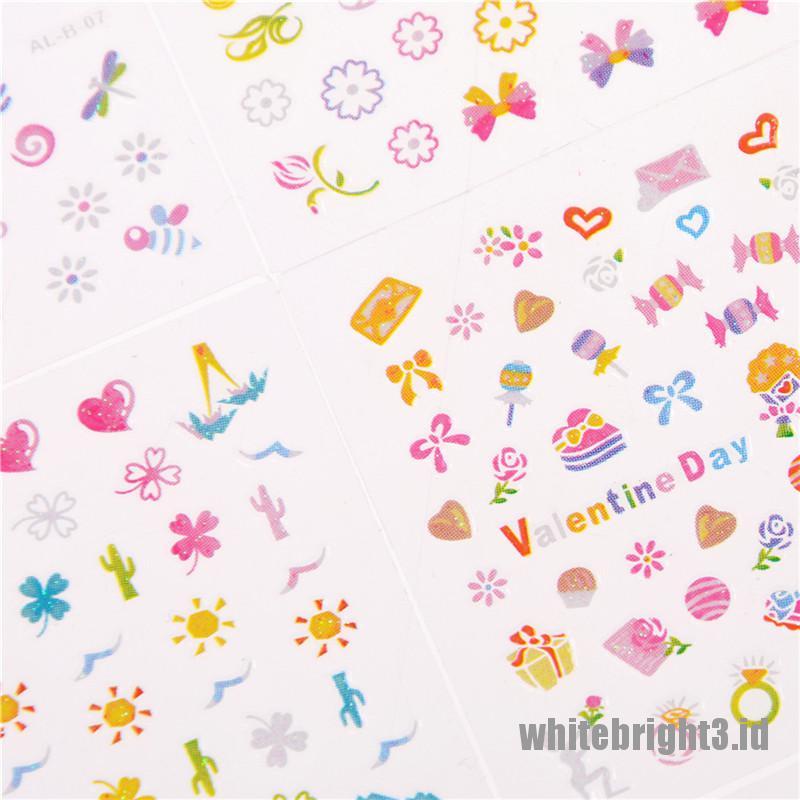 (white3) 5 Lembar Stiker Kuku Motif Kartun Untuk Nail Art / Makeup / Hadiah Natal Anak