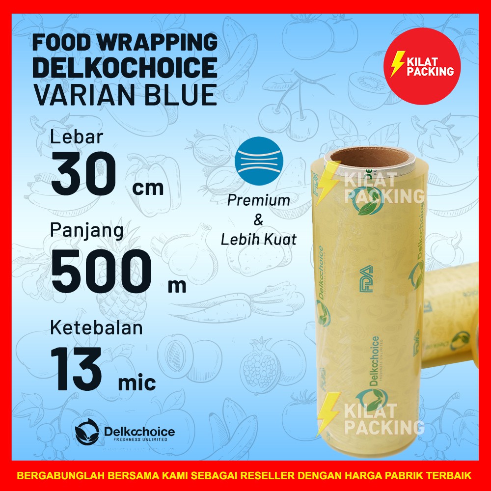 Cling Wrap Delkochoice 30cm x 500m FOOD GRADE BLUE - PLASTIK PEMBUNGKUS MAKANAN - PLASTIK WRAP
