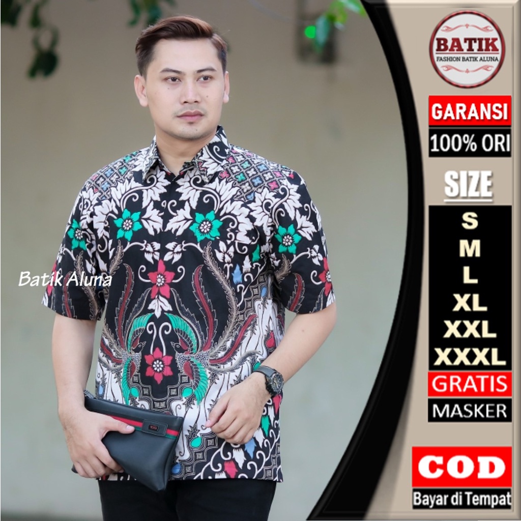 Batik Pria Lengan Pendek Original Prabuseno Full Furing Modern Premium Branded Hem Baju Atasan Cowok Dewasa Mewah Bahan Katun Printing Halus Seragam Kerja Kantor Terbaru FASHION BATIK ALUNA