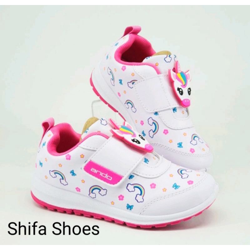 Sepatu Anak TK & SD Ando Elina Size 29-32-Putih/pink