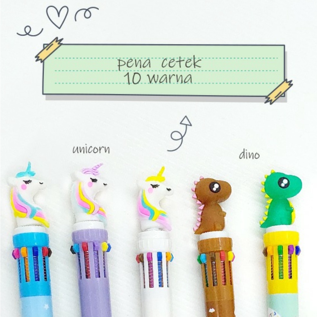 Pulpen Pena Karakter Lucu Cetek 10 Warna Doll Dino Unicorn