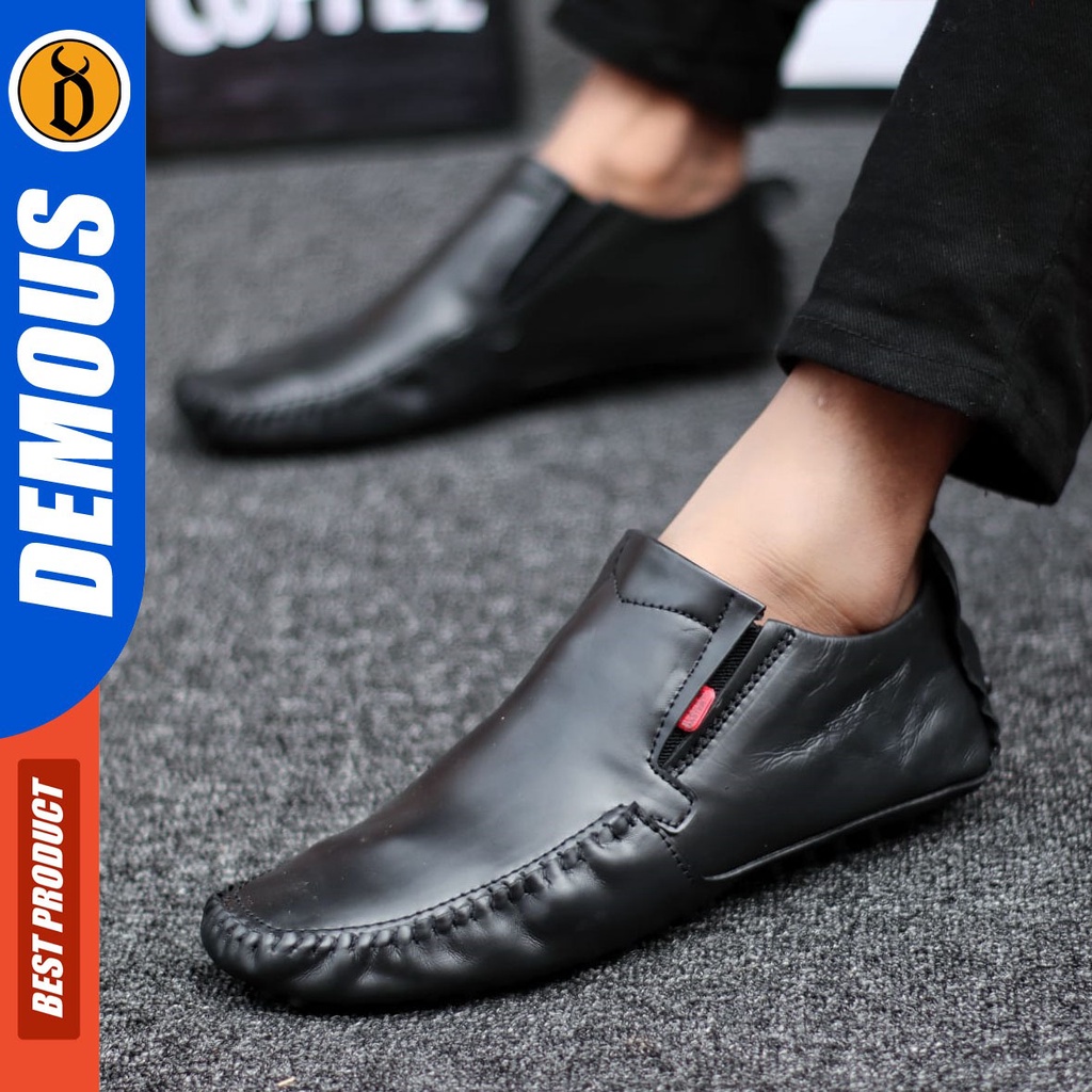 DEMOUS Mesi - Sepatu Pantofel Formal Kerja Slop Pria Kulit Asli